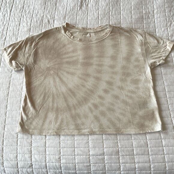Old Navy Loose Cropped Short Sleeve Brown Tie Dye TShirt Modal Cotton Top Size S - Picture 1 of 7